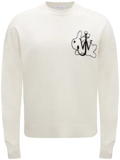Jw Anderson Logo-embroidered Crew-neck Jumper In Neutrals