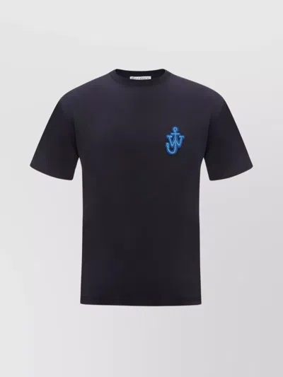 Jw Anderson Logo Embroidered Crew Neck T-shirt In Blue