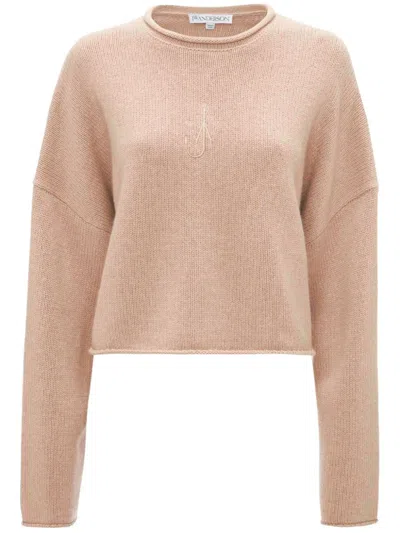 Jw Anderson Logo-embroidered Cropped Jumper In Neutrals