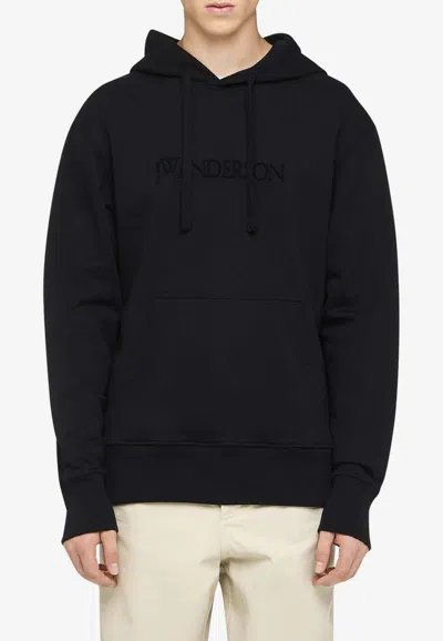 Jw Anderson Logo Embroidered Hooded Sweatshirt In Black