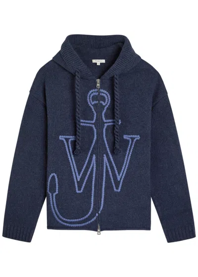 JW ANDERSON JW ANDERSON LOGO-EMBROIDERED HOODED WOOL JACKET