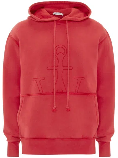 Jw Anderson Logo-embroidered Hoodie In Red