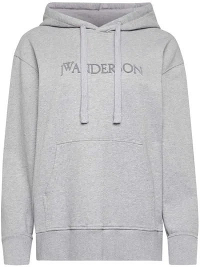 Jw Anderson Logo-embroidered Hoodie In Grey