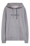 Jw Anderson Hooded Sweatshirt Drawstring Ribbed Cuffs Kangaroo Pocket In Grey Melange