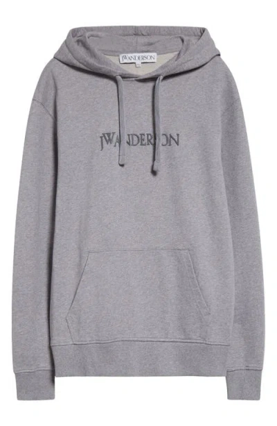 Jw Anderson Logo Embroidered Hoodie In Grey Melange