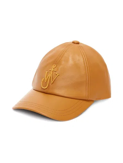 Jw Anderson Logo-embroidered Leather Baseball Cap In Brown