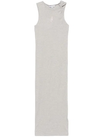 Jw Anderson Logo-embroidered Maxi Dress In Grey
