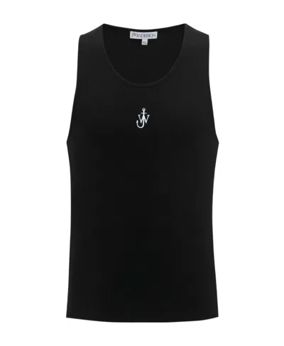 JW ANDERSON JW ANDERSON LOGO-EMBROIDERED RIBBED-KNIT SLEEVELESS TANK TOP