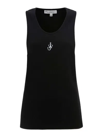 Jw Anderson Logo-embroidered Ribbed-knit Top In Black