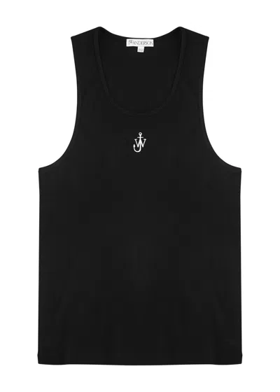 Jw Anderson Logo-embroidered Stretch-cotton Waistcoat In Black