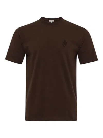 Jw Anderson Anchor Embroidered Cotton T-shirt In Brown