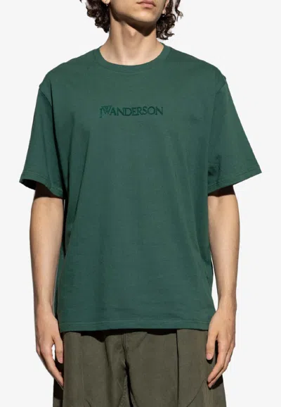 Jw Anderson Logo Embroidered T-shirt In Green