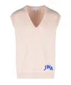 Jw Anderson Pink Sleeveless Vest With V Neck And Contrasting Logo Embroidery On The Front In Pink
