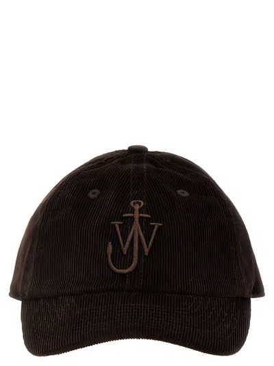 Jw Anderson Anchor-logo Corduroy Baseball Cap In Black