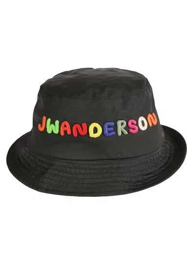 Jw Anderson Logo Embroidery Bucket Hat In Black