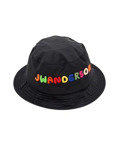 Jw Anderson Logo Embroidery Bucket Hat In Black