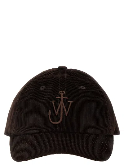 Jw Anderson Logo Embroidery Velvet Cap In Dark Brown