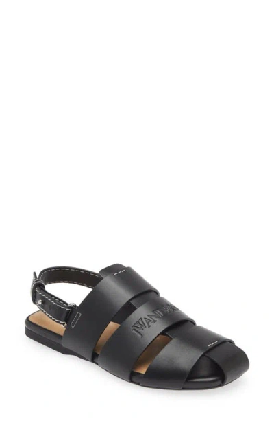 Jw Anderson 10mm Leather Fisherman Flat Sandals In Black