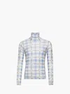 Jw Anderson Light Blue Turtleneck T-shirt With All-over Check Motif And All-over Logo Print In Tech Fabric Stret In Blue