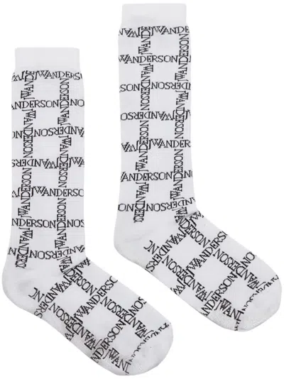 Jw Anderson Intarsia-knit Ribbed Socks In White