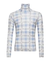 Jw Anderson Light Blue Turtleneck T-shirt With All-over Check Motif And All-over Logo Print In Tech Fabric Stret In White
