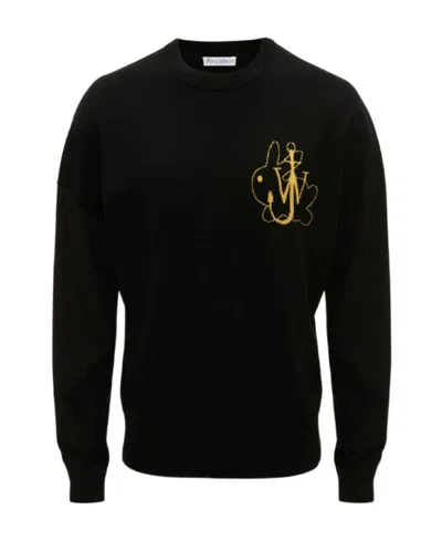 Jw Anderson Logo Intarsia Knit Crenweck Jumper In Black