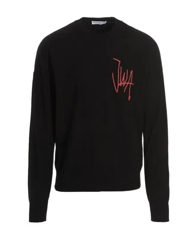 Jw Anderson Logo-intarsia Merino-wool Jumper In Black