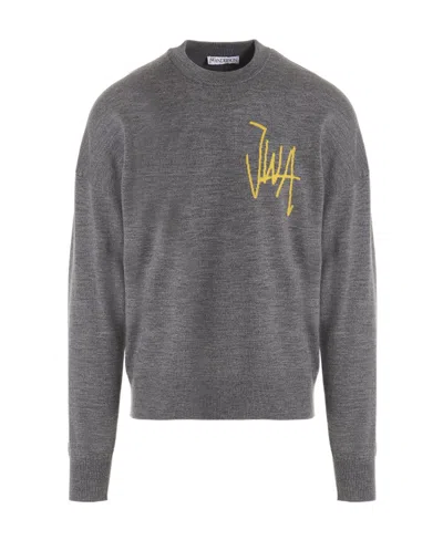 Jw Anderson Logo-intarsia Merino-wool Jumper In Grey