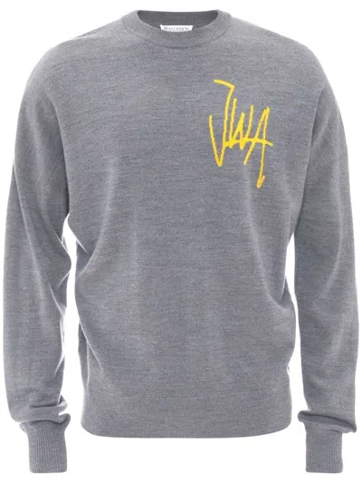 Jw Anderson Logo-intarsia Merino-wool Jumper In Grey