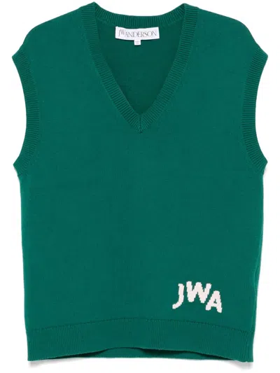 Jw Anderson Logo-intarsia Vest In Green