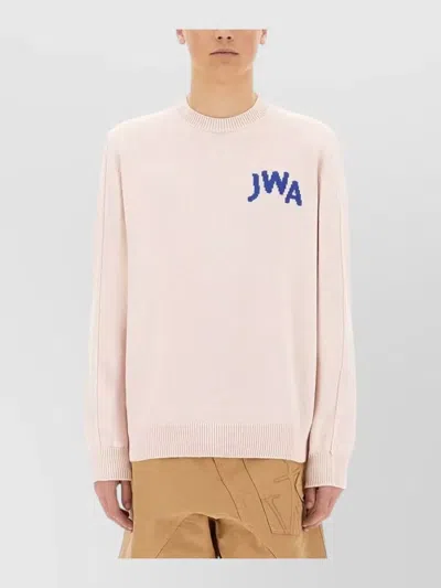 Jw Anderson Logo Knit Sweater Ribbed Cuffs Hem Neckline In Pink