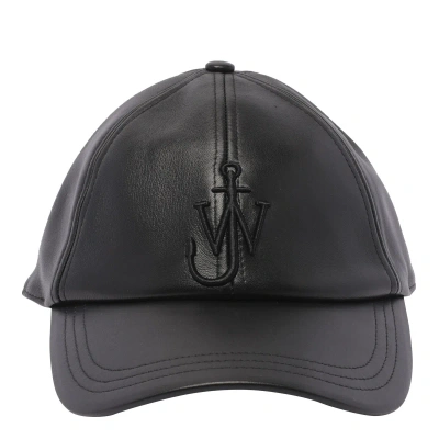 Jw Anderson Logo Leather Baseball Cap In Black