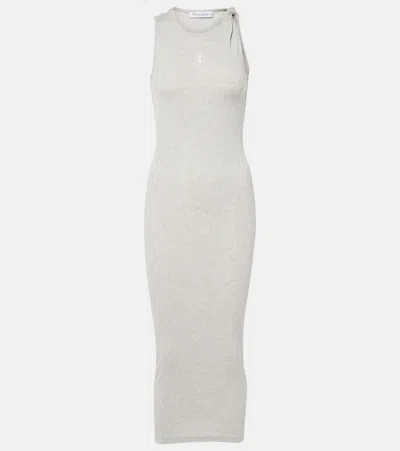 JW ANDERSON LOGO EMBROIDERED COTTON JERSEY MAXI DRESS