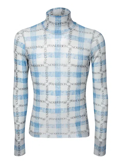 JW ANDERSON LOGO MESH WHITE AND BLUE TOP