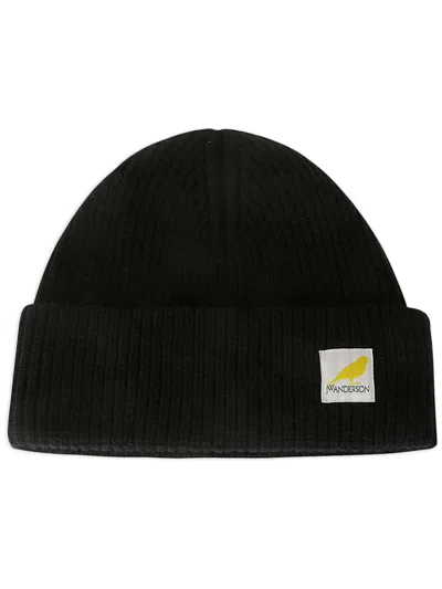 Jw Anderson Logo Patch Beanie In Black