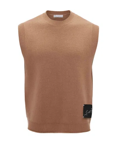 Jw Anderson Logo-patch Sleeveless Vest In Brown
