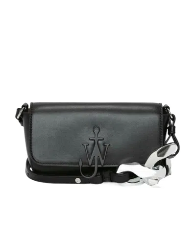 Jw Anderson Logo Plaque Chain Detailed Shoulder Bag In Black