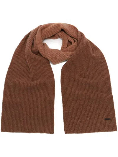 Jw Anderson Logo-plaque Knitted Scarf In Brown