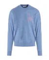 Jw Anderson Ribbed Collar Wool Crewneck Sweater In Blue