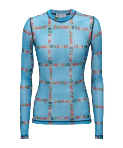 Jw Anderson Logo-print Mesh Top In Blue