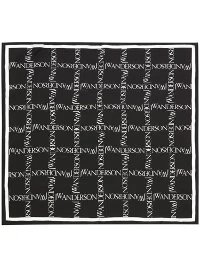 Jw Anderson Logo-print Silk Scarf In Black