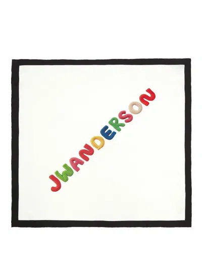Jw Anderson Logo-print Silk Scarf In White