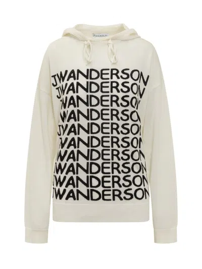 Jw Anderson Logo Printed Knitted Hoodie In White