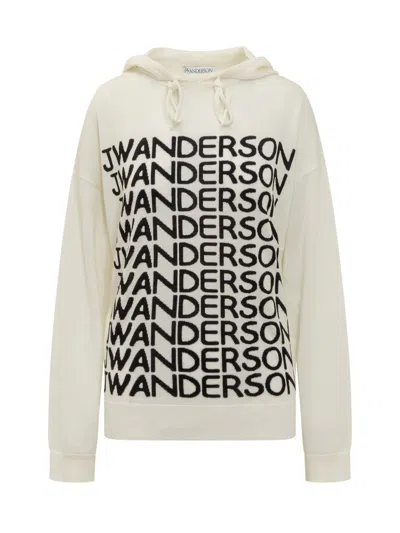 Jw Anderson Logo Printed Knitted Hoodie In Beige