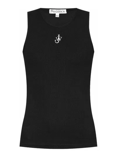 Jw Anderson J. W. Anderson Anchor Fitted Ribbed Top In Black