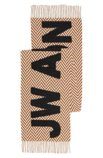 Jw Anderson Logo Wool & Alpaca Blend Fringe Scarf In Brown
