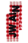 Jw Anderson Logo Checked Wool-blend Scarf In Red