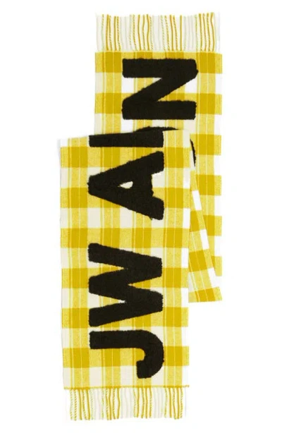 Jw Anderson Logo Wool & Alpaca Blend Fringe Scarf In Yellow