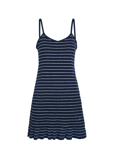Jw Anderson Logo-embroidered Striped Terry Mini Dress In Blue