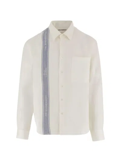 Jw Anderson Logo-stripe Button-down Linen Shirt In Neutral